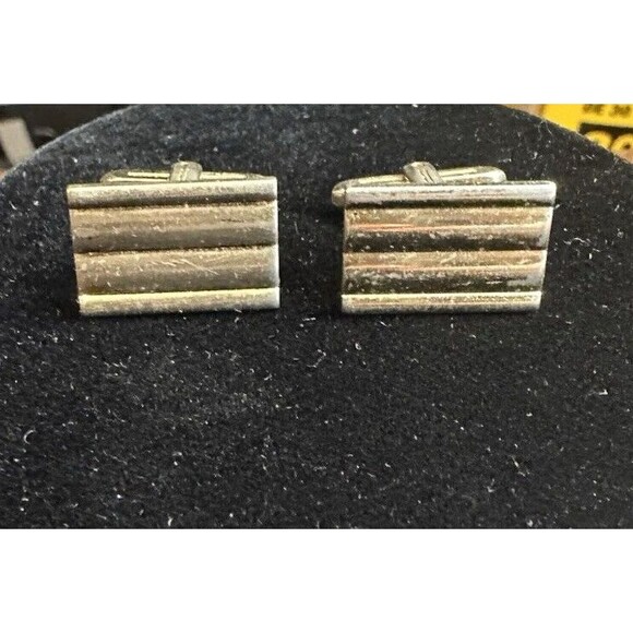 Silver Tone Cufflink lot of 2 Toggle Back 8 point Star burst Rectangle ridge - Picture 6 of 12